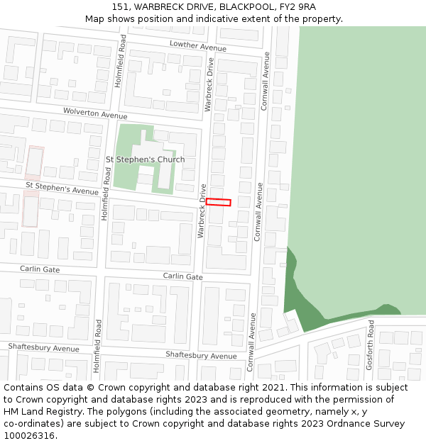 151, WARBRECK DRIVE, BLACKPOOL, FY2 9RA: Location map and indicative extent of plot