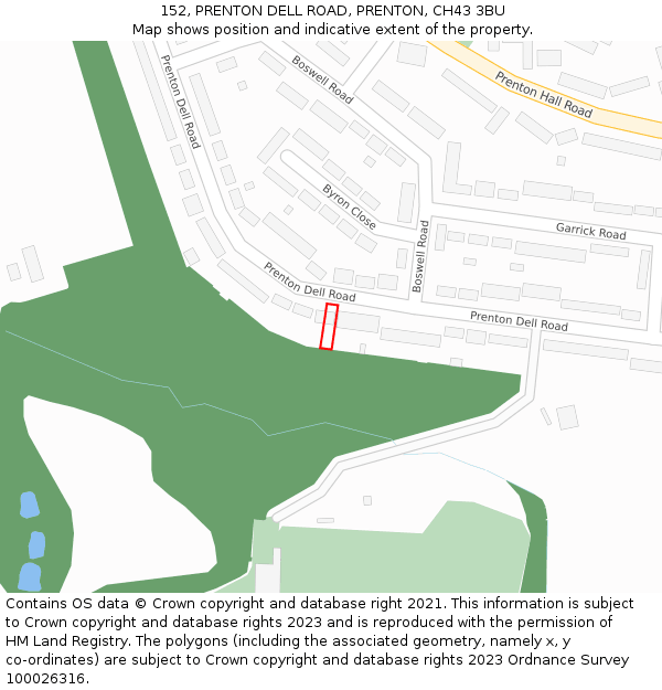 152, PRENTON DELL ROAD, PRENTON, CH43 3BU: Location map and indicative extent of plot