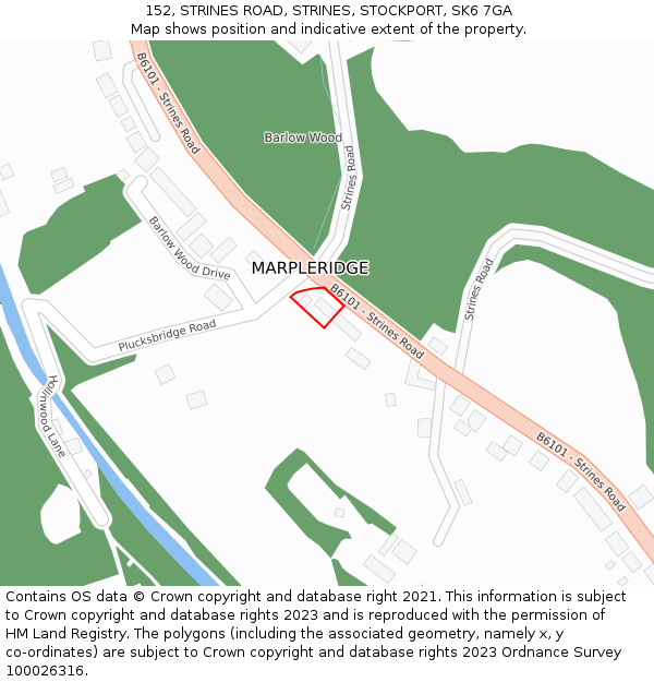 152, STRINES ROAD, STRINES, STOCKPORT, SK6 7GA: Location map and indicative extent of plot