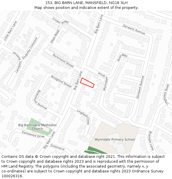 153, BIG BARN LANE, MANSFIELD, NG18 3LH: Location map and indicative extent of plot