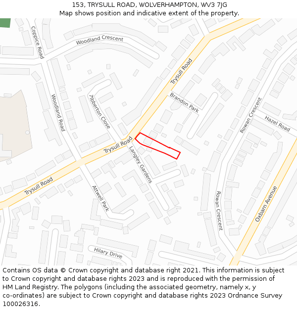 153, TRYSULL ROAD, WOLVERHAMPTON, WV3 7JG: Location map and indicative extent of plot