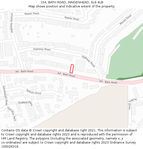 154, BATH ROAD, MAIDENHEAD, SL6 4LB: Location map and indicative extent of plot
