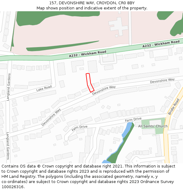 157, DEVONSHIRE WAY, CROYDON, CR0 8BY: Location map and indicative extent of plot