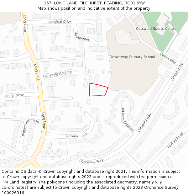 157, LONG LANE, TILEHURST, READING, RG31 6YW: Location map and indicative extent of plot