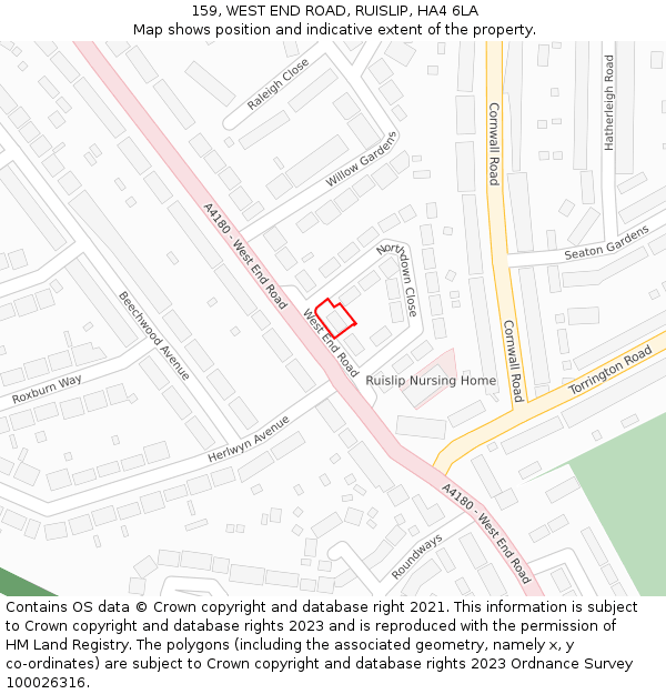 159, WEST END ROAD, RUISLIP, HA4 6LA: Location map and indicative extent of plot