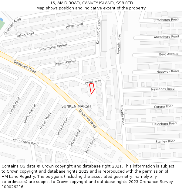 16, AMID ROAD, CANVEY ISLAND, SS8 8EB: Location map and indicative extent of plot