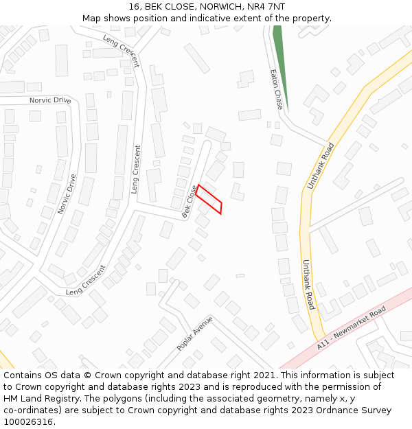 16, BEK CLOSE, NORWICH, NR4 7NT: Location map and indicative extent of plot