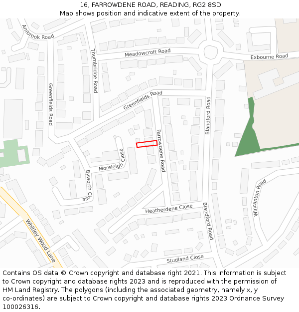 16, FARROWDENE ROAD, READING, RG2 8SD: Location map and indicative extent of plot
