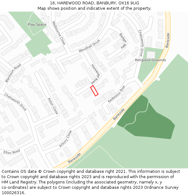 16, HAREWOOD ROAD, BANBURY, OX16 9UG: Location map and indicative extent of plot