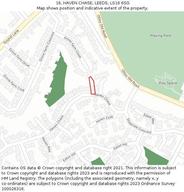 16, HAVEN CHASE, LEEDS, LS16 6SG: Location map and indicative extent of plot
