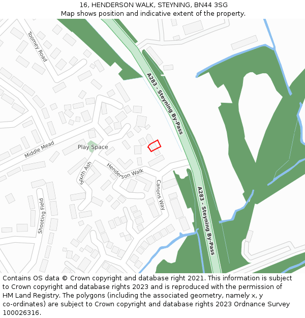 16, HENDERSON WALK, STEYNING, BN44 3SG: Location map and indicative extent of plot
