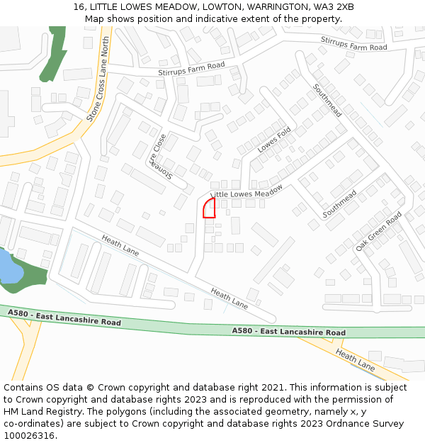 16, LITTLE LOWES MEADOW, LOWTON, WARRINGTON, WA3 2XB: Location map and indicative extent of plot