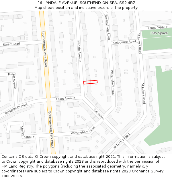 16, LYNDALE AVENUE, SOUTHEND-ON-SEA, SS2 4BZ: Location map and indicative extent of plot