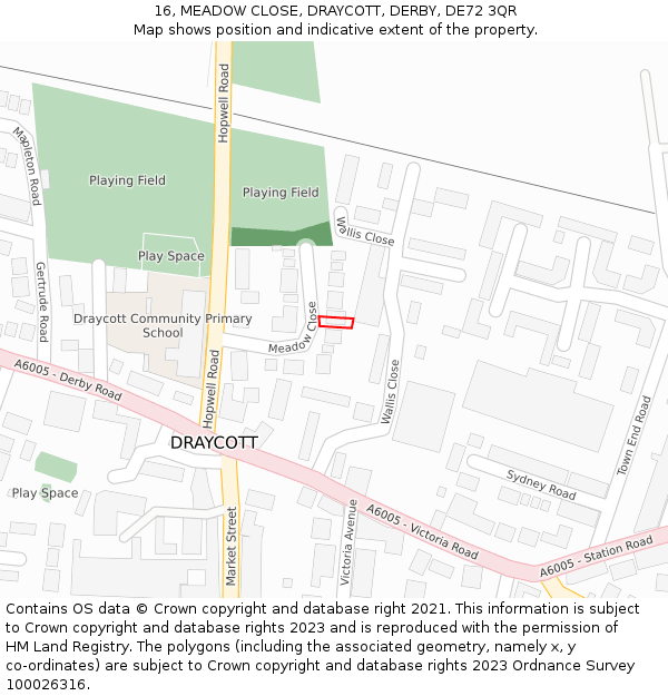 16, MEADOW CLOSE, DRAYCOTT, DERBY, DE72 3QR: Location map and indicative extent of plot