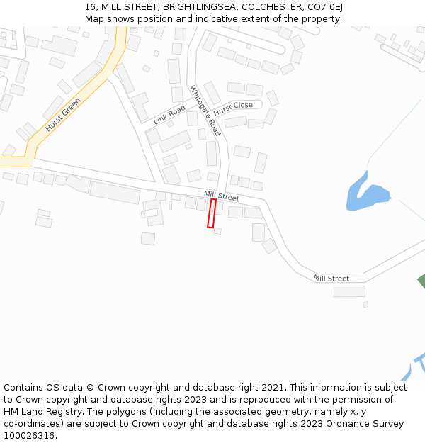 16, MILL STREET, BRIGHTLINGSEA, COLCHESTER, CO7 0EJ: Location map and indicative extent of plot
