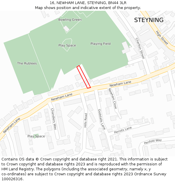 16, NEWHAM LANE, STEYNING, BN44 3LR: Location map and indicative extent of plot