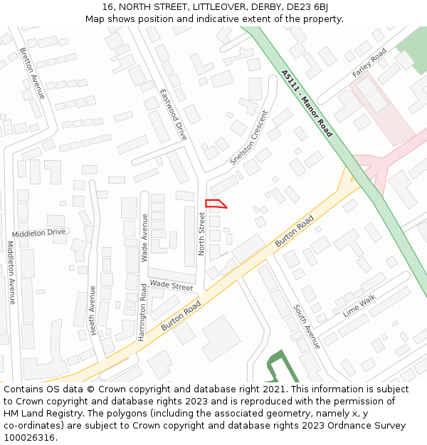 16, NORTH STREET, LITTLEOVER, DERBY, DE23 6BJ: Location map and indicative extent of plot