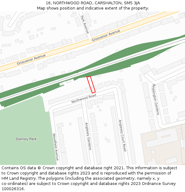 16, NORTHWOOD ROAD, CARSHALTON, SM5 3JA: Location map and indicative extent of plot