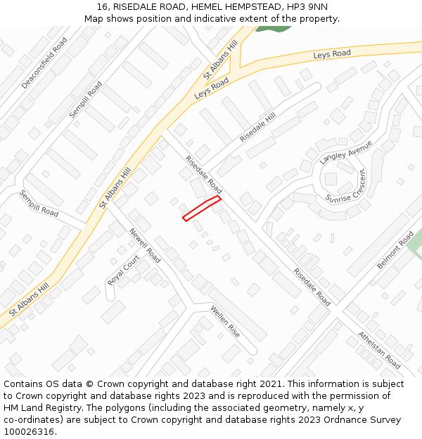 16, RISEDALE ROAD, HEMEL HEMPSTEAD, HP3 9NN: Location map and indicative extent of plot