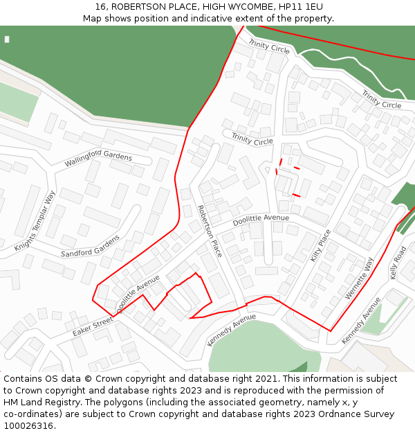16, ROBERTSON PLACE, HIGH WYCOMBE, HP11 1EU: Location map and indicative extent of plot