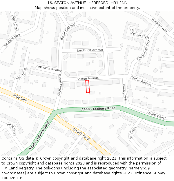 16, SEATON AVENUE, HEREFORD, HR1 1NN: Location map and indicative extent of plot