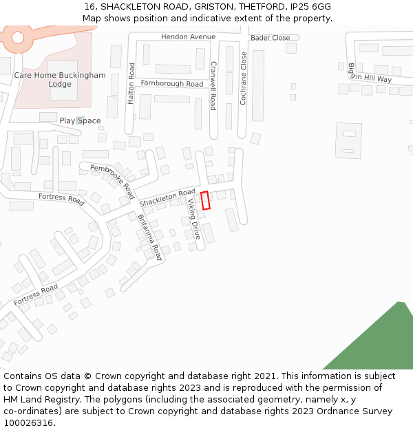 16, SHACKLETON ROAD, GRISTON, THETFORD, IP25 6GG: Location map and indicative extent of plot