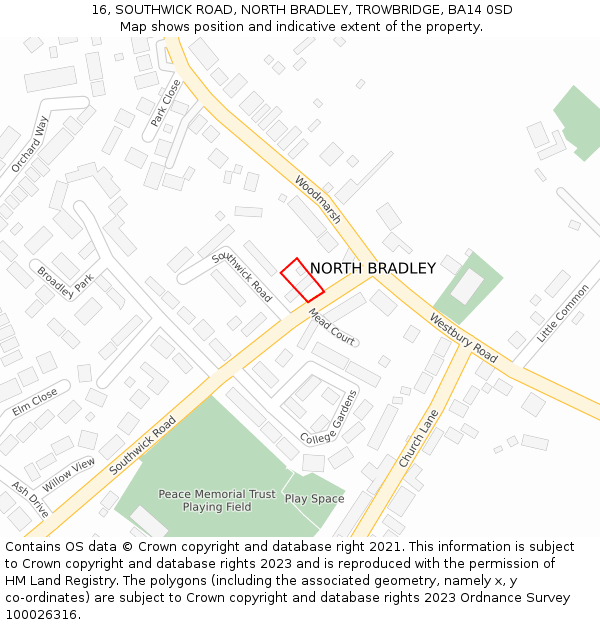 16, SOUTHWICK ROAD, NORTH BRADLEY, TROWBRIDGE, BA14 0SD: Location map and indicative extent of plot