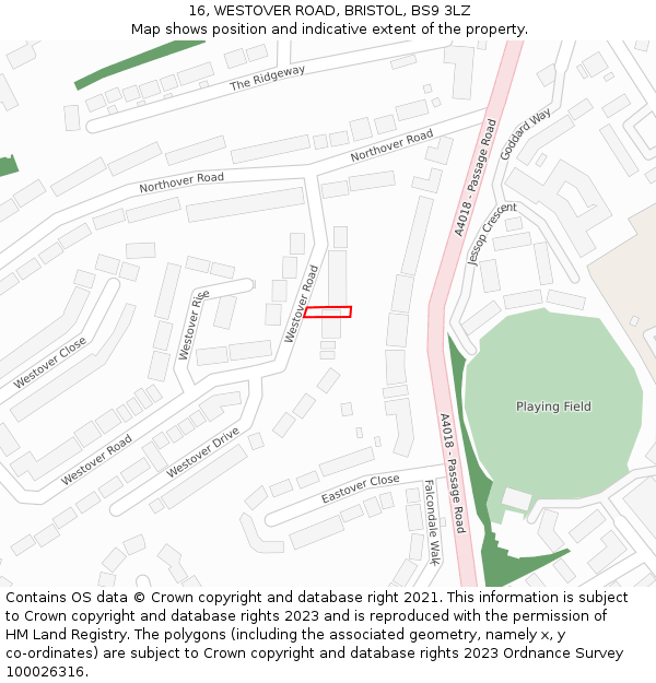 16, WESTOVER ROAD, BRISTOL, BS9 3LZ: Location map and indicative extent of plot