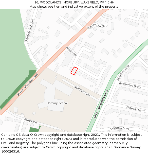 16, WOODLANDS, HORBURY, WAKEFIELD, WF4 5HH: Location map and indicative extent of plot
