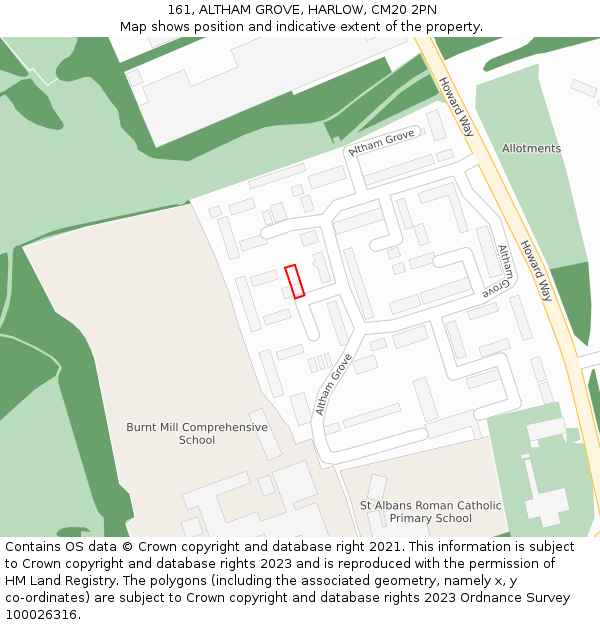 161, ALTHAM GROVE, HARLOW, CM20 2PN: Location map and indicative extent of plot