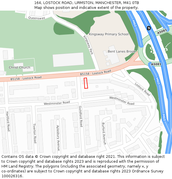 164, LOSTOCK ROAD, URMSTON, MANCHESTER, M41 0TB: Location map and indicative extent of plot