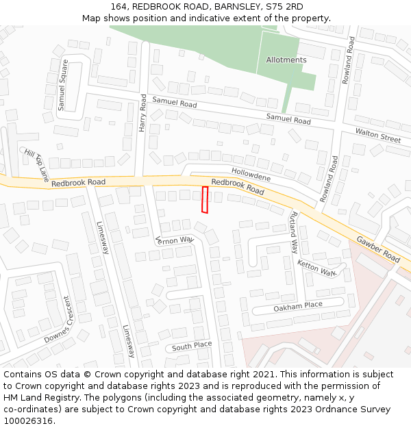 164, REDBROOK ROAD, BARNSLEY, S75 2RD: Location map and indicative extent of plot