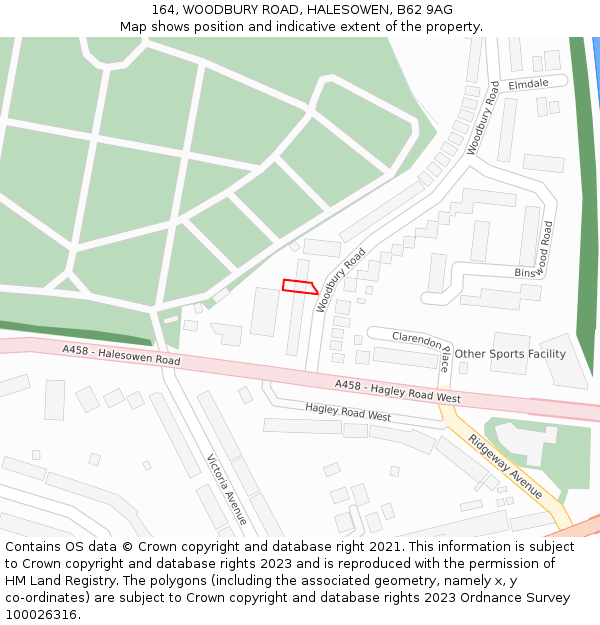 164, WOODBURY ROAD, HALESOWEN, B62 9AG: Location map and indicative extent of plot