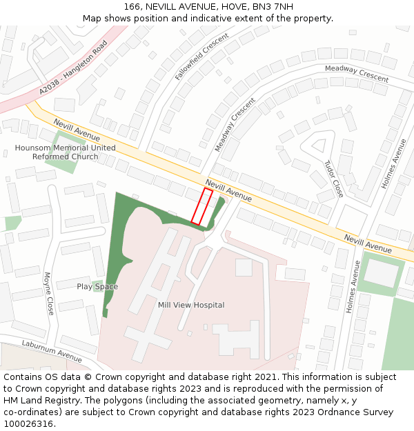 166, NEVILL AVENUE, HOVE, BN3 7NH: Location map and indicative extent of plot