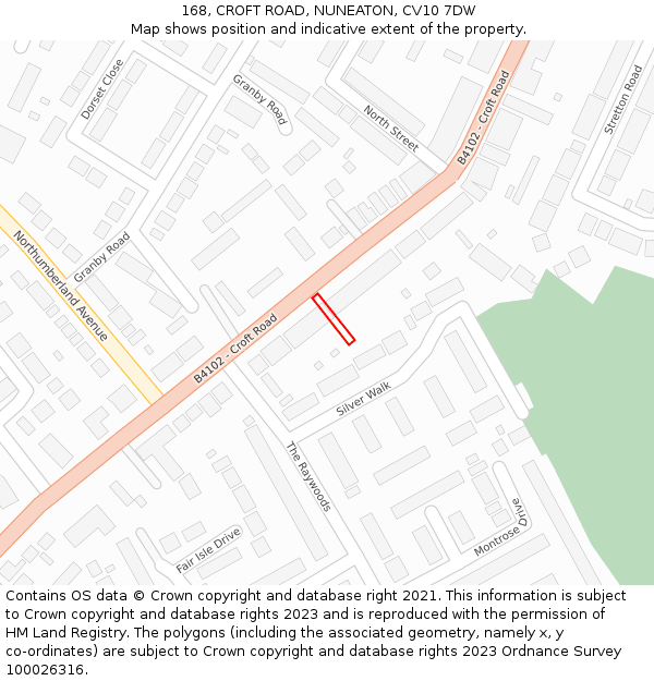 168, CROFT ROAD, NUNEATON, CV10 7DW: Location map and indicative extent of plot