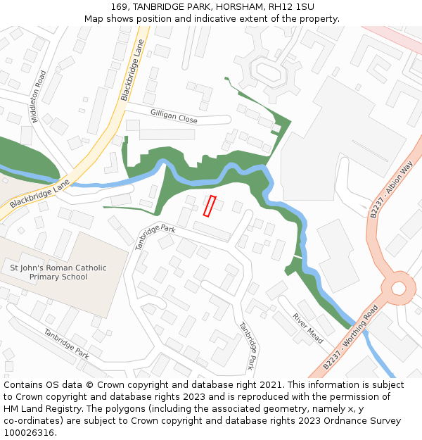 169, TANBRIDGE PARK, HORSHAM, RH12 1SU: Location map and indicative extent of plot