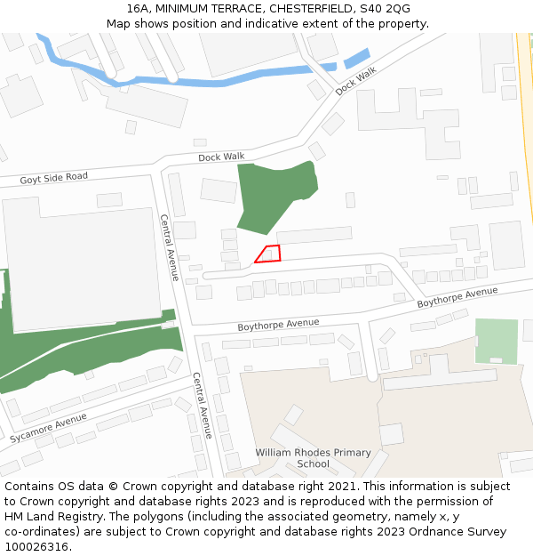 16A, MINIMUM TERRACE, CHESTERFIELD, S40 2QG: Location map and indicative extent of plot