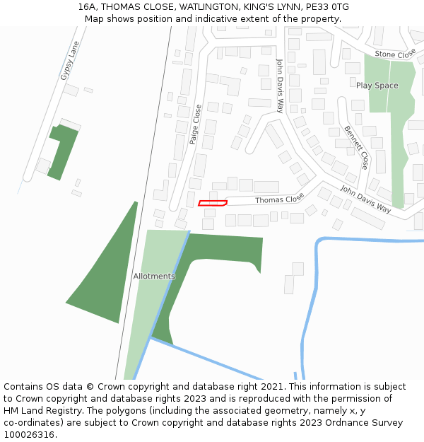 16A, THOMAS CLOSE, WATLINGTON, KING'S LYNN, PE33 0TG: Location map and indicative extent of plot