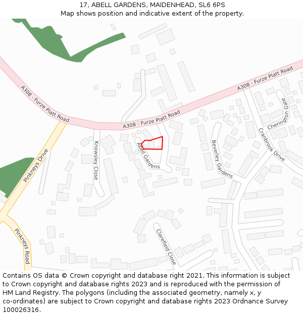 17, ABELL GARDENS, MAIDENHEAD, SL6 6PS: Location map and indicative extent of plot