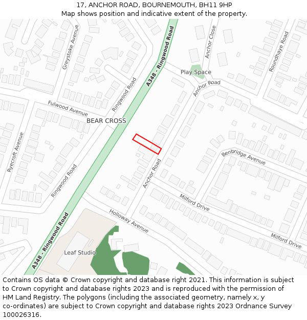 17, ANCHOR ROAD, BOURNEMOUTH, BH11 9HP: Location map and indicative extent of plot