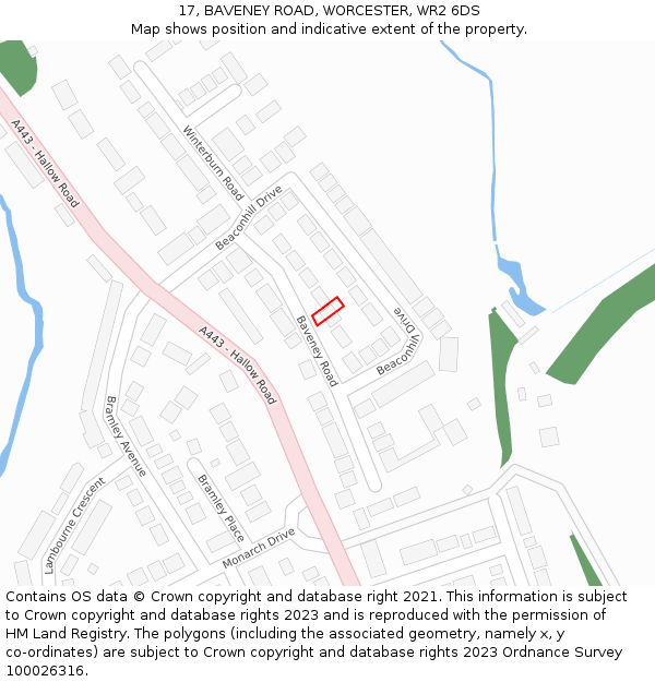 17, BAVENEY ROAD, WORCESTER, WR2 6DS: Location map and indicative extent of plot