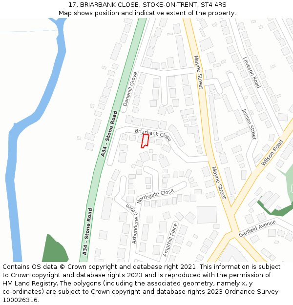 17, BRIARBANK CLOSE, STOKE-ON-TRENT, ST4 4RS: Location map and indicative extent of plot