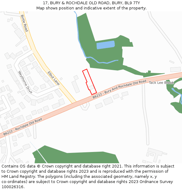 17, BURY & ROCHDALE OLD ROAD, BURY, BL9 7TY: Location map and indicative extent of plot