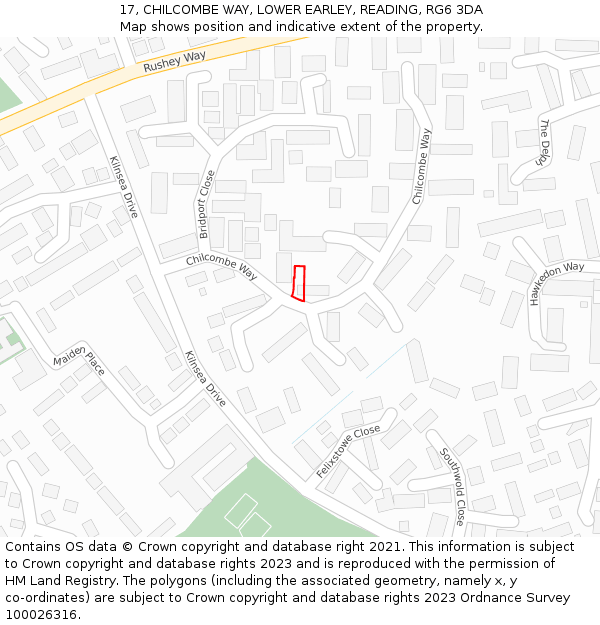 17, CHILCOMBE WAY, LOWER EARLEY, READING, RG6 3DA: Location map and indicative extent of plot