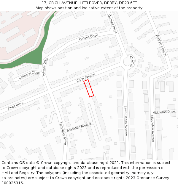17, CRICH AVENUE, LITTLEOVER, DERBY, DE23 6ET: Location map and indicative extent of plot