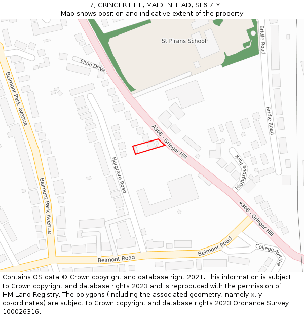 17, GRINGER HILL, MAIDENHEAD, SL6 7LY: Location map and indicative extent of plot