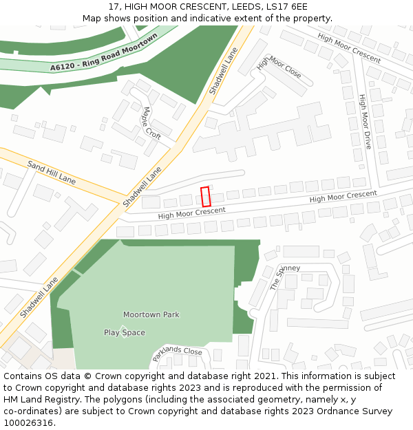 17, HIGH MOOR CRESCENT, LEEDS, LS17 6EE: Location map and indicative extent of plot