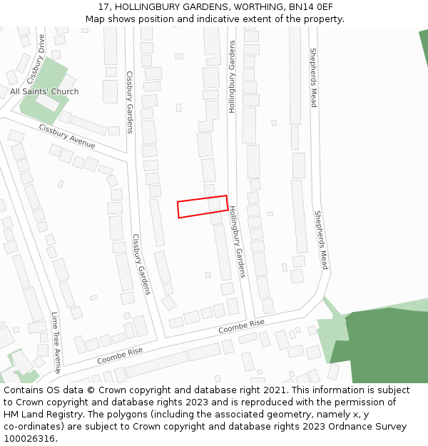 17, HOLLINGBURY GARDENS, WORTHING, BN14 0EF: Location map and indicative extent of plot