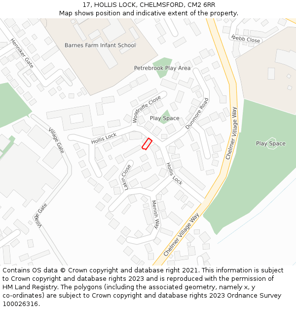 17, HOLLIS LOCK, CHELMSFORD, CM2 6RR: Location map and indicative extent of plot