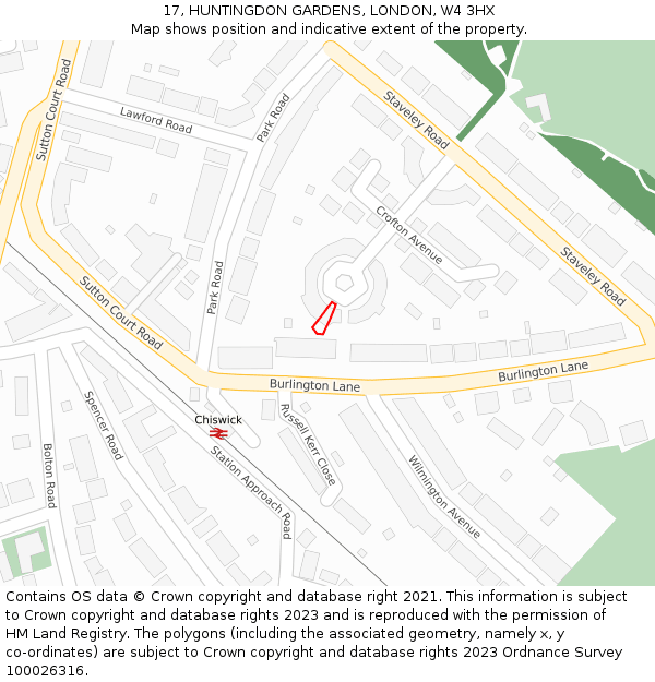 17, HUNTINGDON GARDENS, LONDON, W4 3HX: Location map and indicative extent of plot